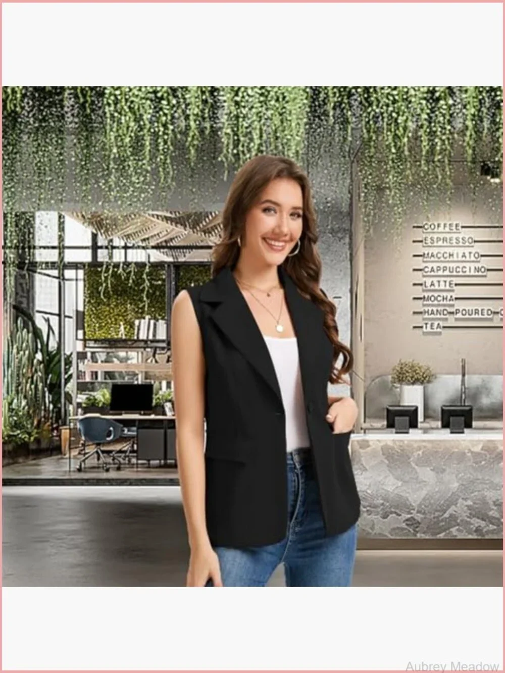 Sleeveless Blazer Vest Lightweight Lined Single Button Work Office Jacket